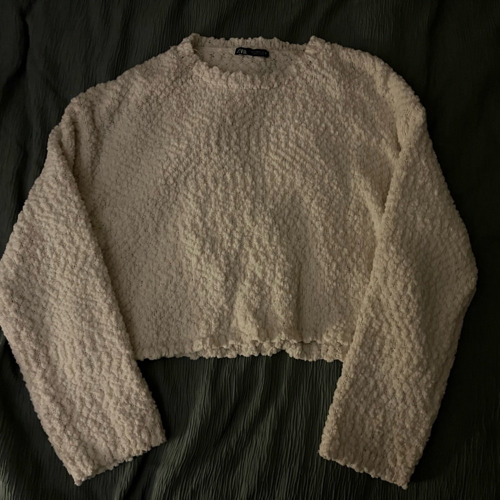 Cream Textured Long Sleeve Top